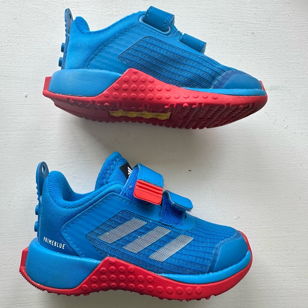 Adidas blue and red LEGO toddler shoes